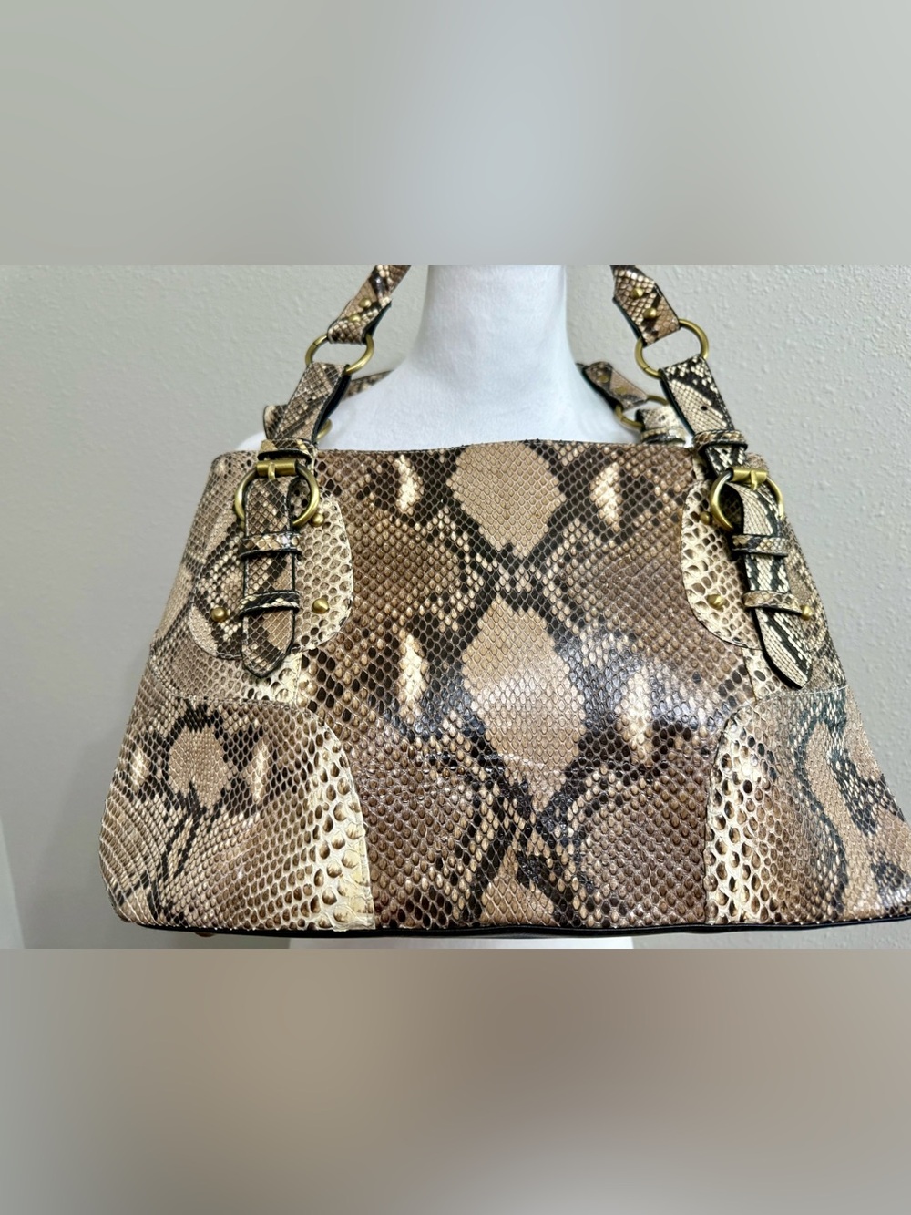 NEW Vintage Findig natural python tan & brown Shoulder Bag